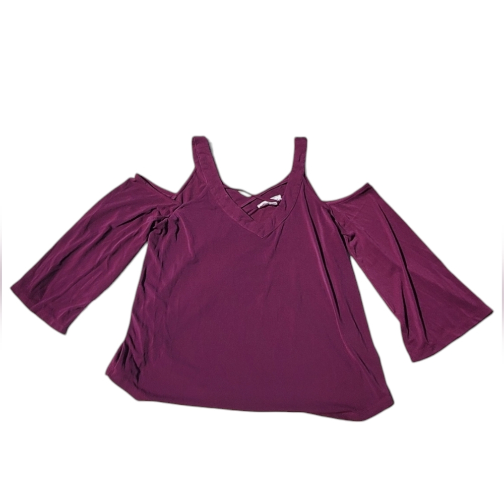 Burgundy Peek a Boo Shoulder Blouse by Sweet Wanderer Size Large